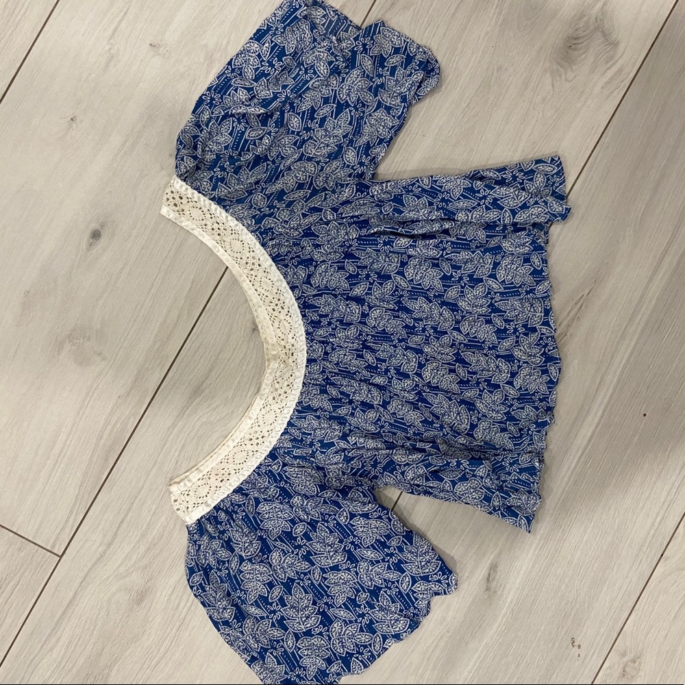 Blue half off the shoulders top